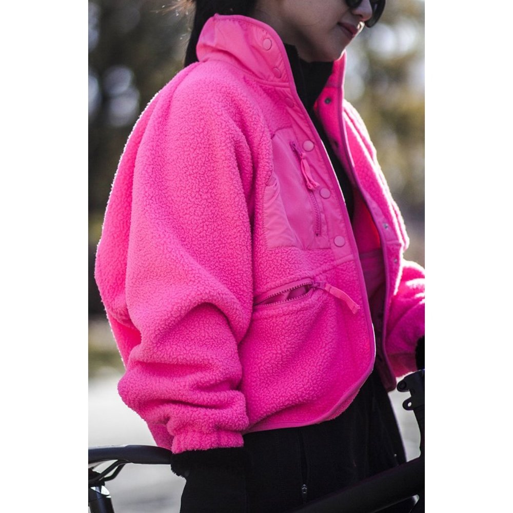 Free People Movement Hit The Slopes Colorblock Fleece Jacket Neon Pink Small